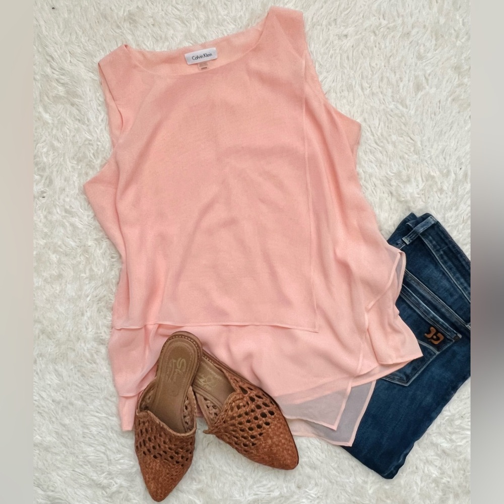 Calvin Klein peach sleeveless asymmetrical blouse